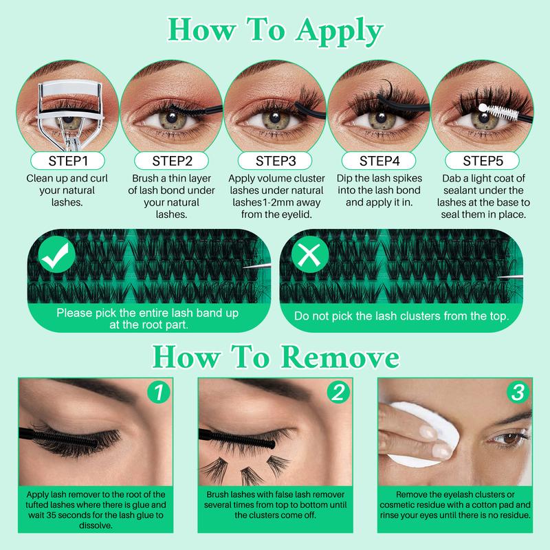 1450/640/460/350 PCS D Curl Lash Clusters Kit, 11 Styles Cat Volume Spikes and 3D Effect Lashes Eyelash Extensions with Bond and Seal Remover Applicator Headband and Wristband, Suitbale for Easy DIY Makeup at Home