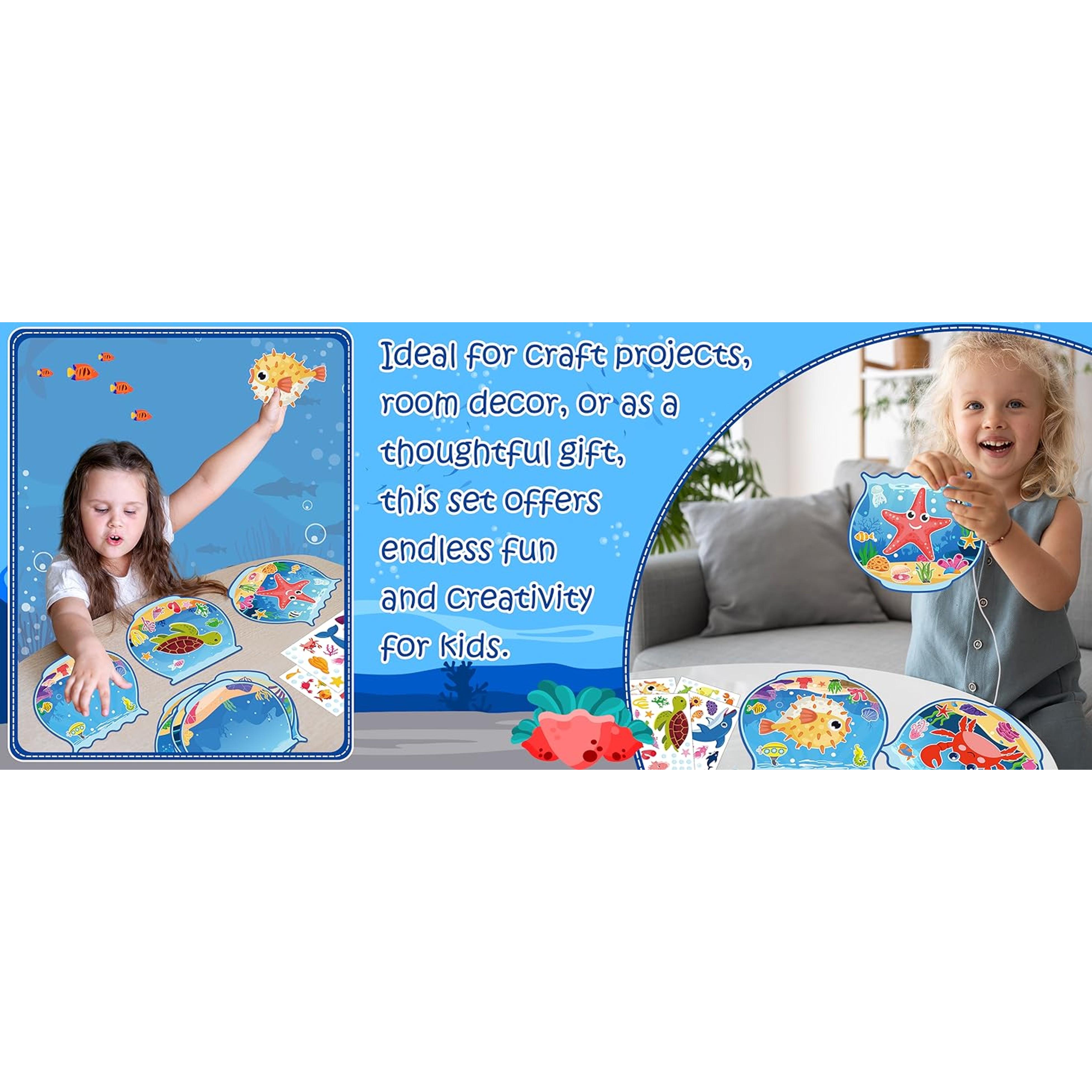 32pcs Summer Activities Crafts for Kids - Under the Sea Ocean Animal Stickers Kits Bulk, Make Your Own Scene Art DIY for Party Games, Classroomfidget toys