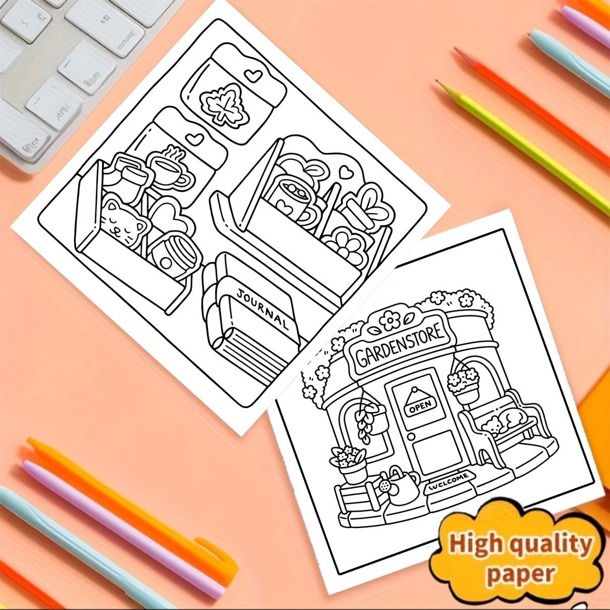 Building Coloring Book Theme, 24 Bold Stress-Relieving Designs, 7.9in X 7.9in Size, Thick Paper, Perfect Gift for Adults and Kids