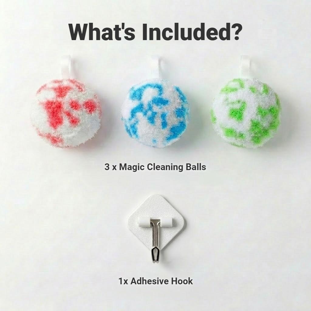 Magic Cleaning Balls 3PCS, No-Cleaner Multi-Purpose Scrubber, Wall-Mounted Bathroom Cleaning Kit for Sink, Bathtub, Vanity, Wash Basin & Faucet