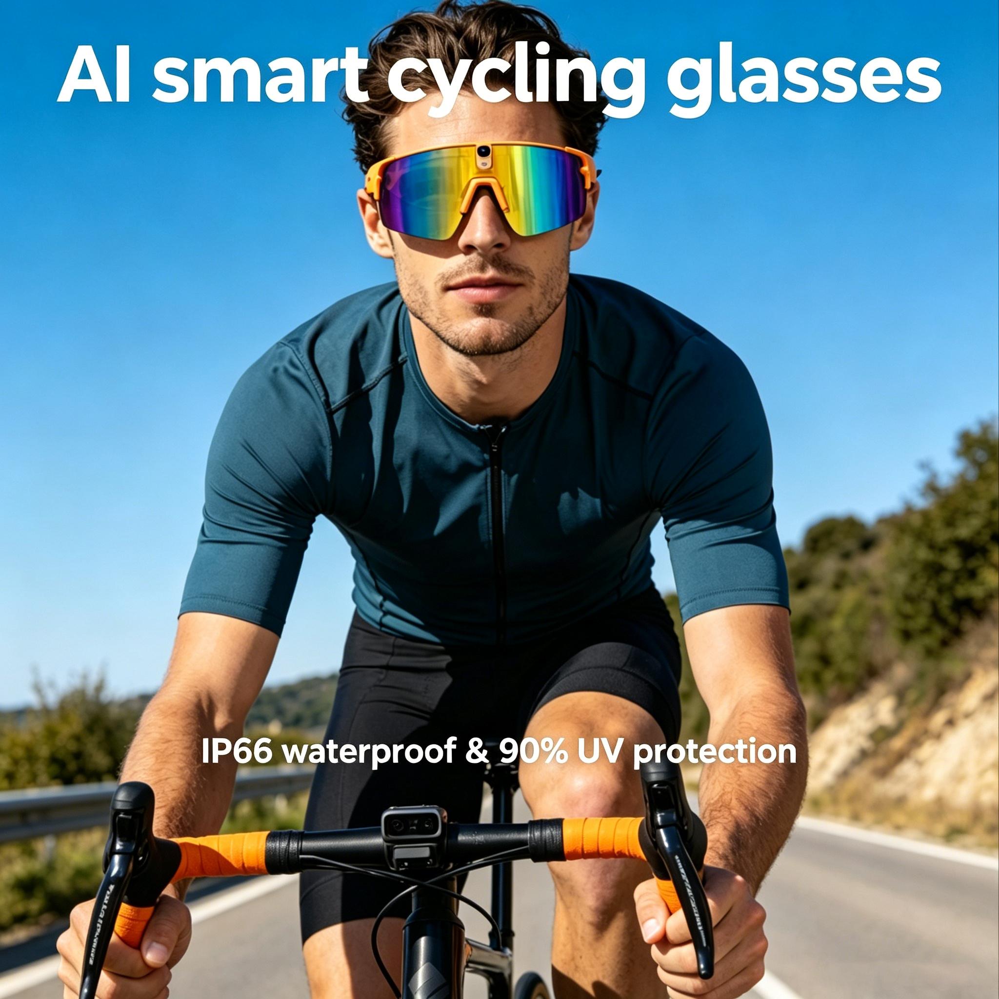 AI Smart Cycling Glasses with 8mp Hd Camera Six-jewel Gyroscope Image Stabilization Dual Microphone Noise Reduction Ip66 Waterproof And Sweatproof 90% Uv Protection Long-lasting Magnetic Charging Outdoor Cycling Sports Smart Glasses