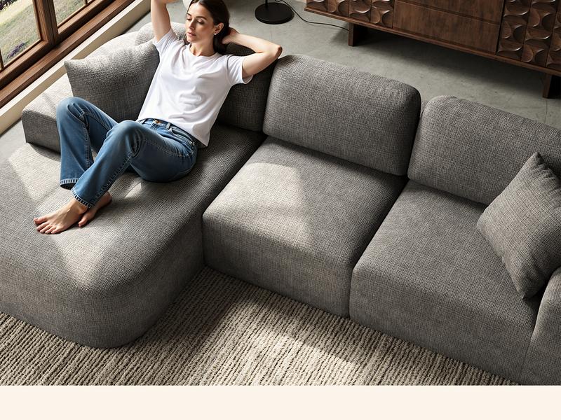 Dowinx 107'' Modular Sectional Sofa Couch with Chaise, No Assembly Required, Modern Bouclé-Inspired Upholstery, Convertible L-Shaped Design for Living Room