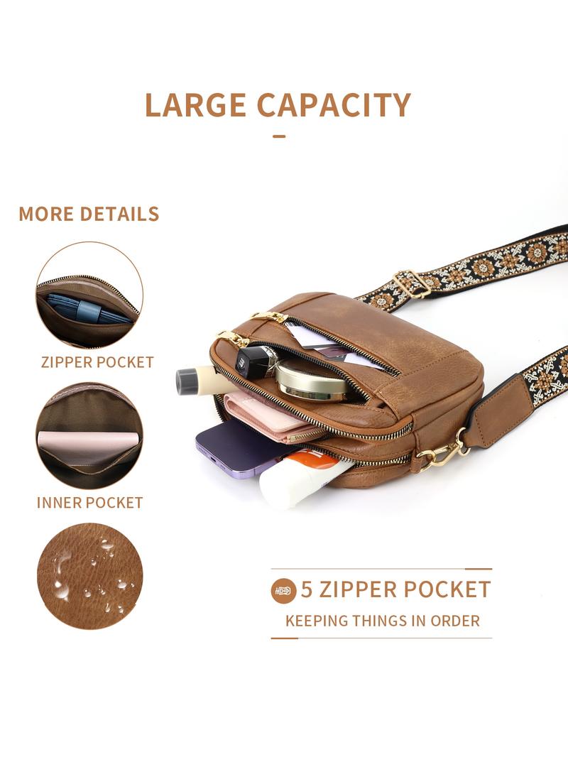 Bohemian Crossbody Purse for Women, Small Crossbody Bags Trendy Vegan PU Leather with Adjustable Shoulder Strap, Women's Shoulder Bag, Handbag, Vintage Design, Lightweight & Spacious, Perfect for Daily Use