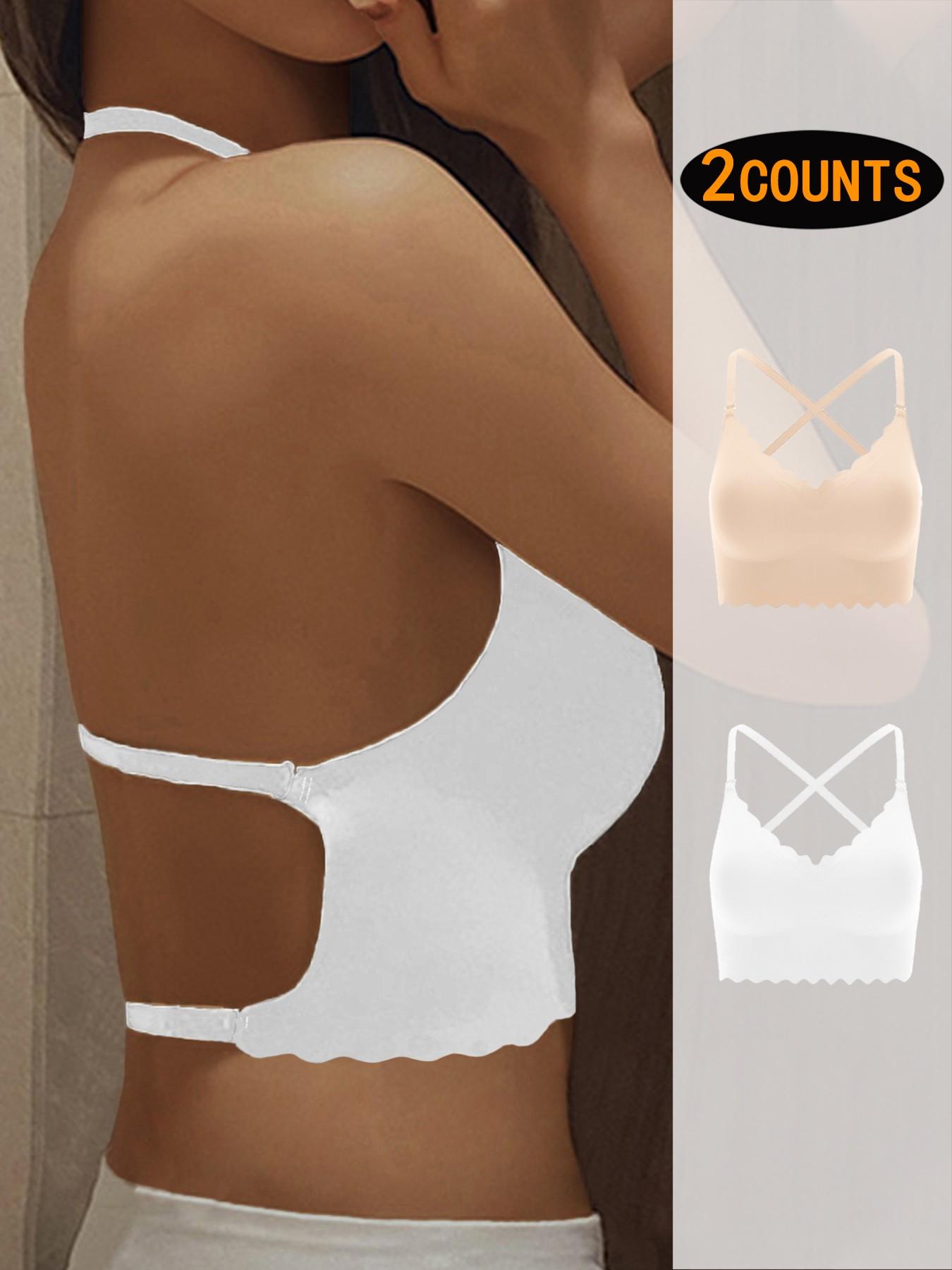 Women's Backless Bra Set, Sexy U-Shaped X-Type Design, Removable Straps, Wave Edge Smooth Seamless Bras, All Seasons, Max Support