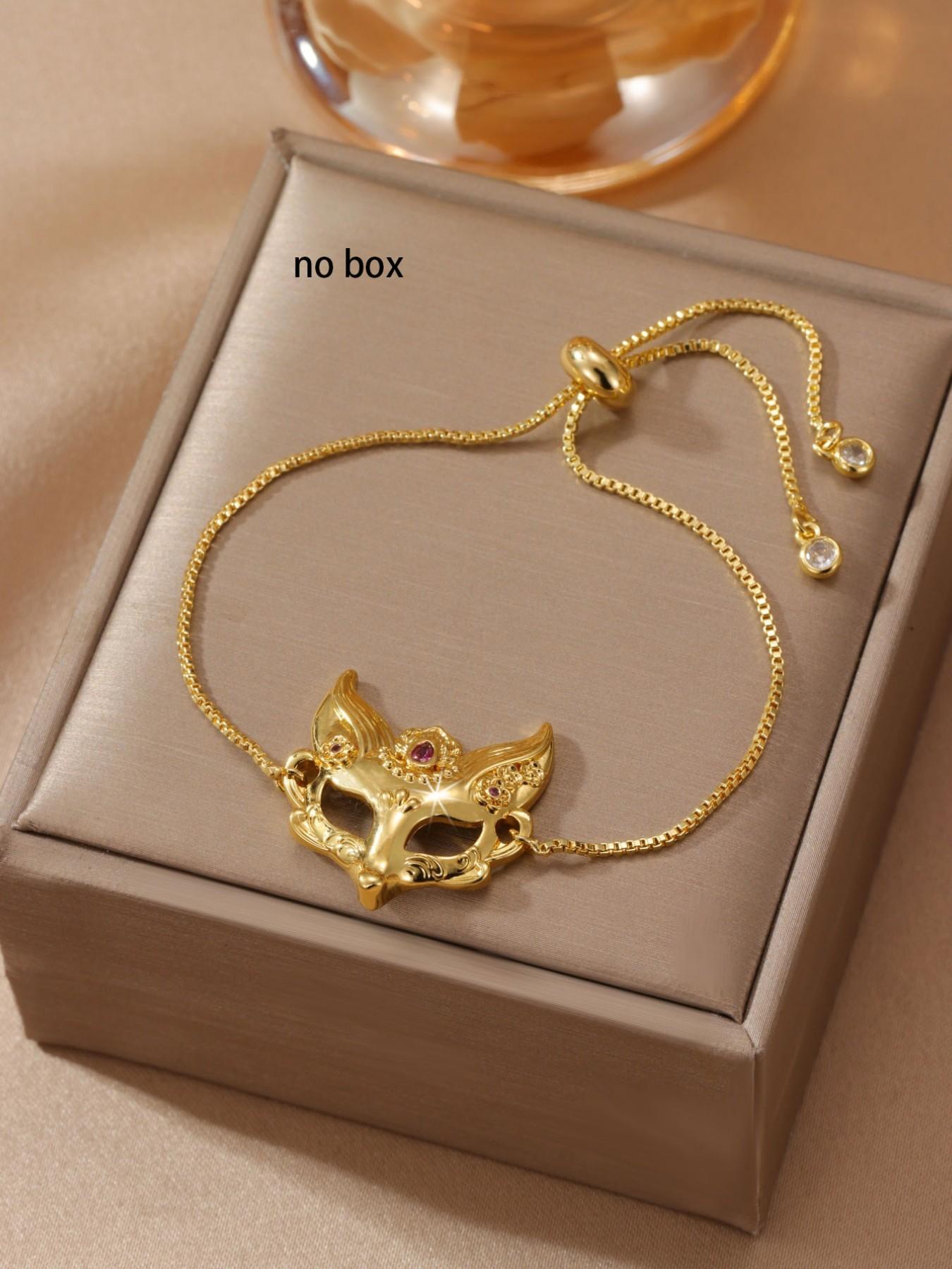 Women's Rose Zircon Fox Mask Vintage Adjustable Decorative Bracelet, Elegant Fashion Accessory for Daily Wear