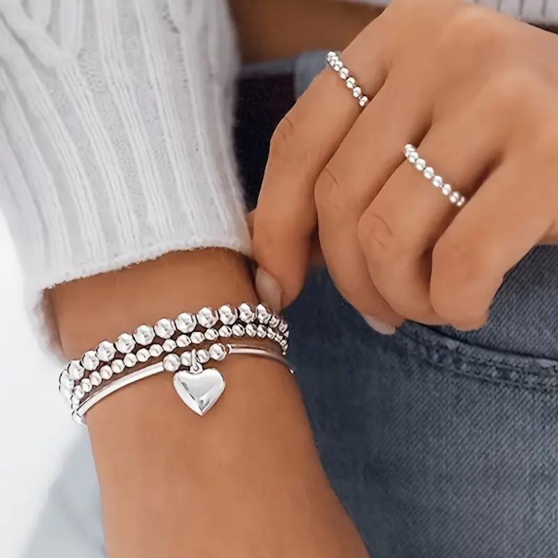 Fashion heart-shaped bead string 3-piece bracelet, versatile accessory for daily wear