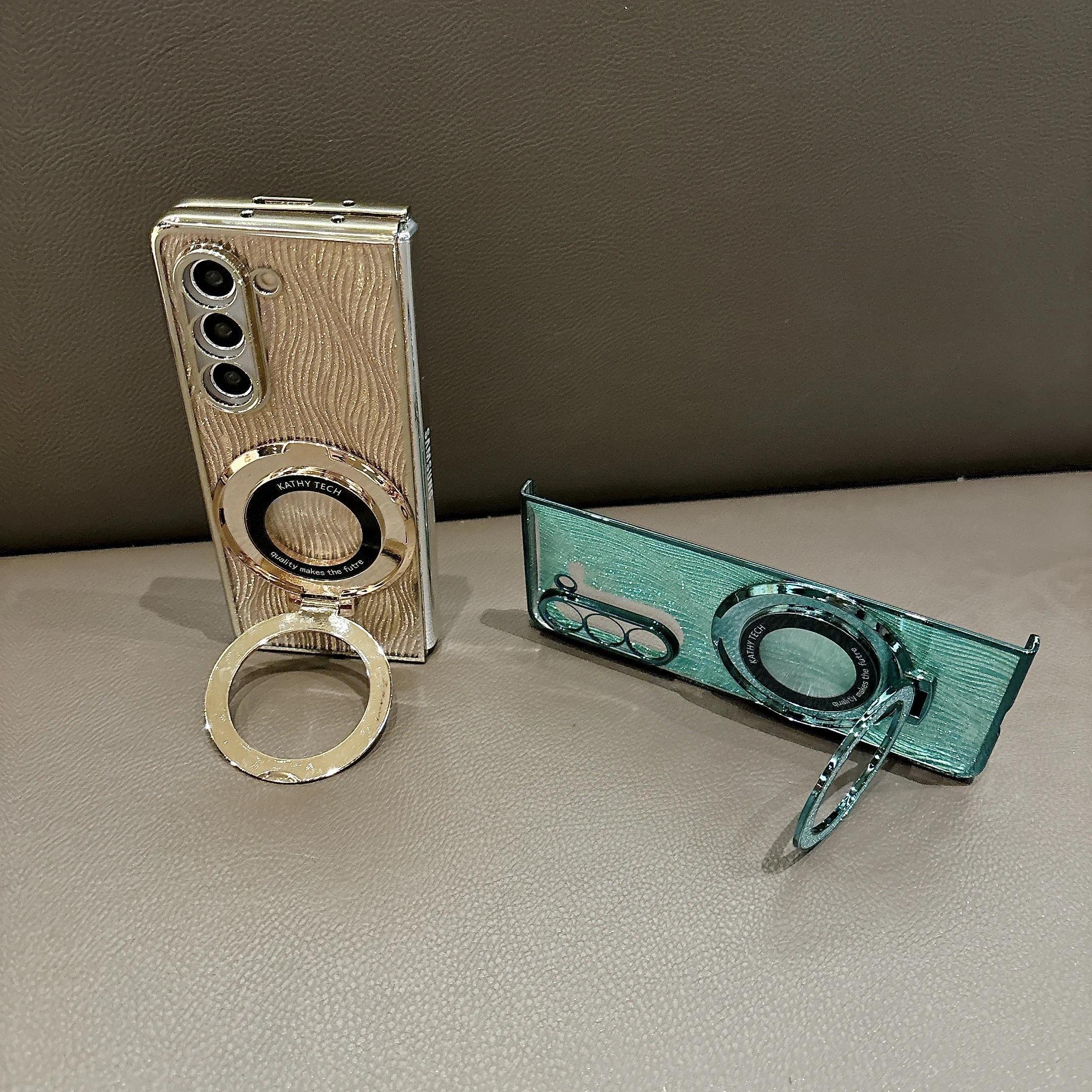 Ring Electroplate Sparkling Phone Case for Samsung Galaxy Z Fold 7 6 5 4 3 Fold6 Fold5 Fold4 Fold7 Magnetic Shockproof  Cover