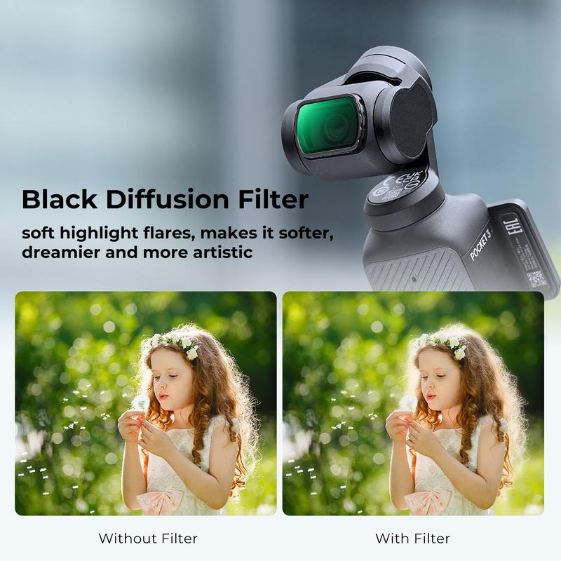 [K&F CONCEPT]Magnetic Black Diffusion 1/4 Filter for DJI Osmo Pocket 3, Creative Mist Cinematic Effect Filters for Osmo Pocket 3 Creator Combo