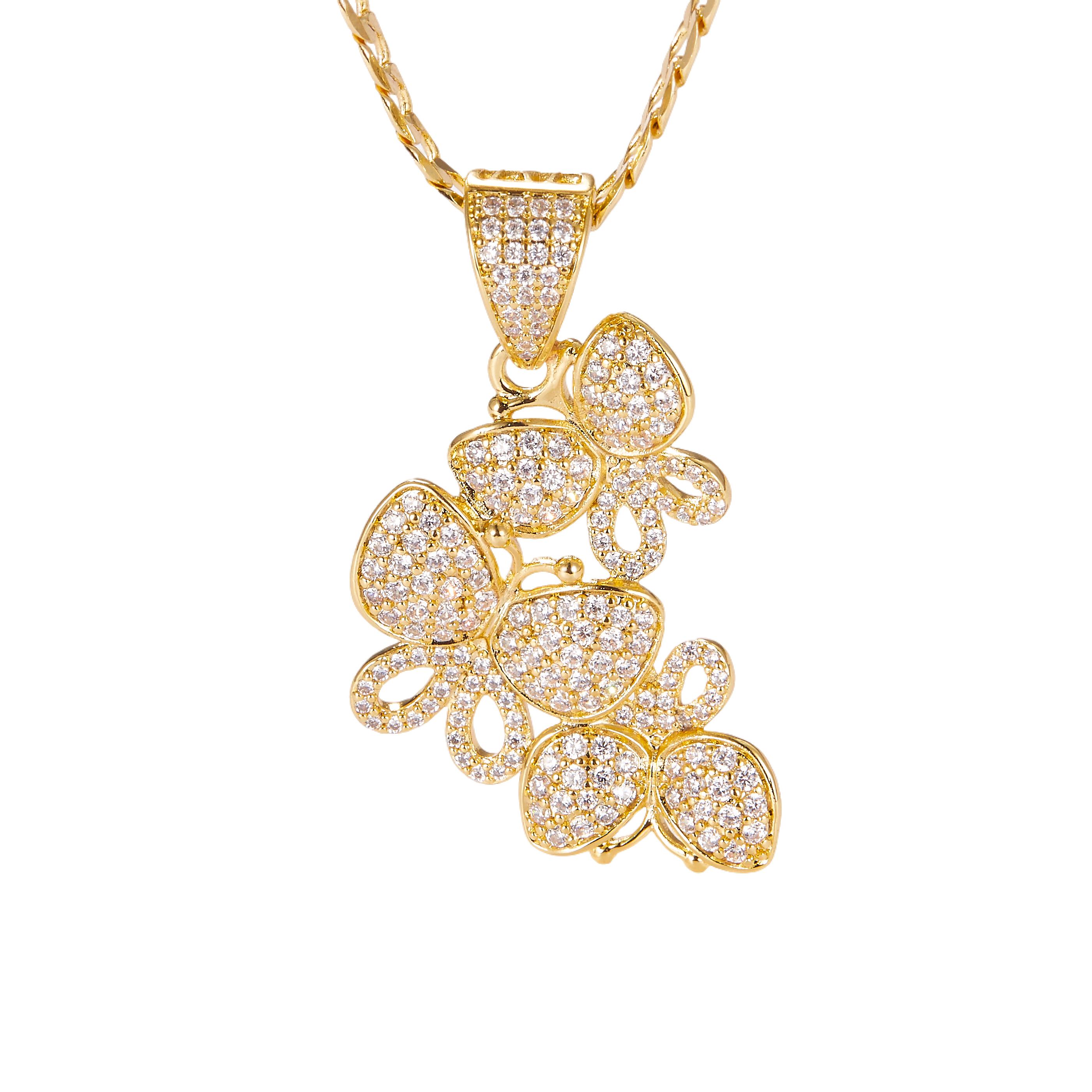 (CN081)Butterfly Cubic Zirconia Pendant Necklace (45CM）