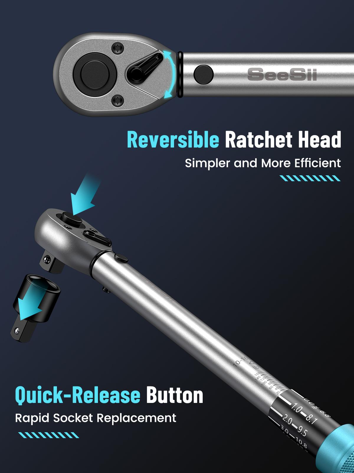 Seesii 1/4 3/8 1/2-inch Drive Click Torque Wrench Set - 8Pcs, Ultra-Precise ±3% Accuracy, 72-Tooth Dual Scale for Bike/Moto/Car Repair, Multi-functional Torque Wrench 45-221in.lb, 7-45ft.lb, 30-160ft.lb with Adapters, CH450 Black Friday Deals