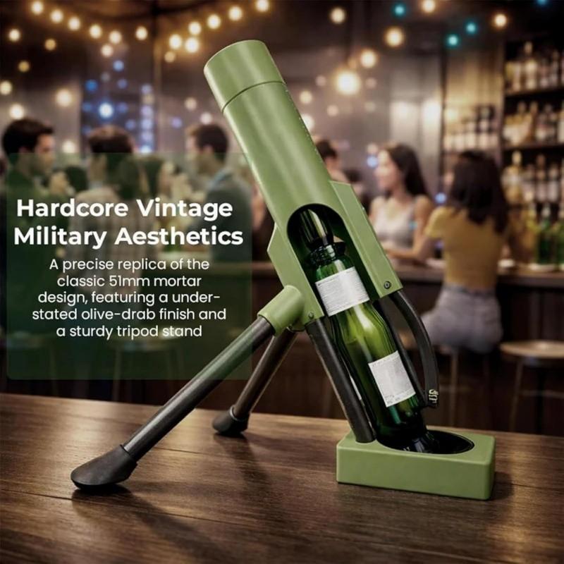 Beer Bottle Mortar Bottle Opener, 51mm Mortar Beer Bottle Opener Heavy-Duty Tactical Cap Launcher Hands-Free Push Down Opener Men's Exclusive Space for Bar & Desk Decor