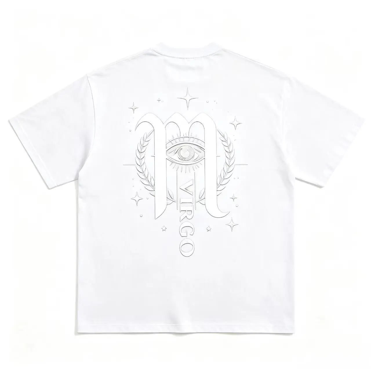 Women's Short-Sleeve Breathable Oversized Cotton T-Shirt - Embossed Virgo Zodiac, All-Seeing Eye, Wheat Wreath Back Print, Casual Classic Distressed, Cute Streetwear, Ideal Valentine/Birthday Gift for Virgo Her