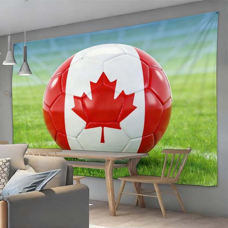 1 pc microfiber Canada Themed World Cup Tapestry Living Room Wall Hanging Soccer Ball Design Sports Decor for Bedroom Dining Room Outdoor Activities Holiday Atmosphere Booster Home Ornament for Football Fans Room Decoration Tapestry Background Cloth Hangi