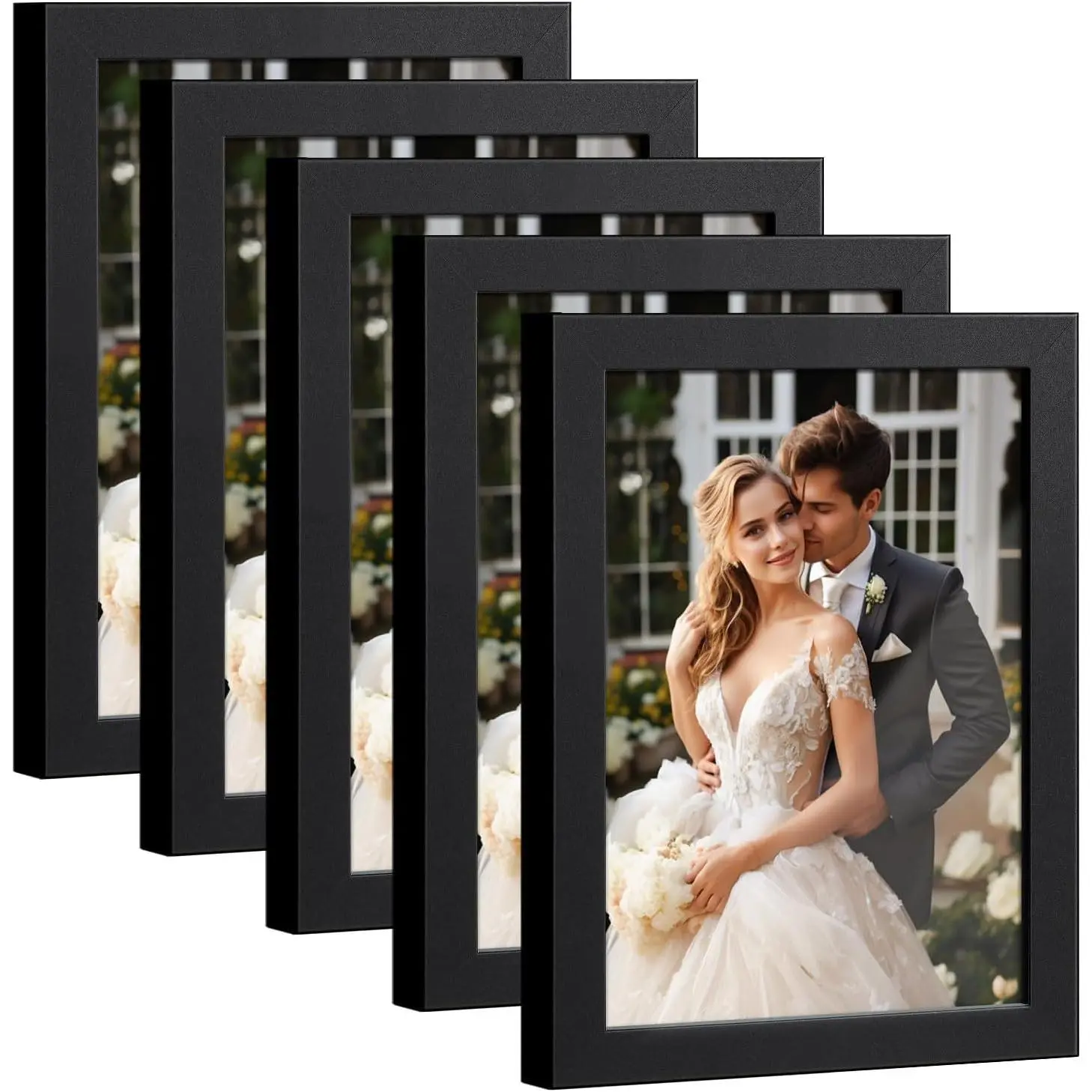 4x6 Picture Frame Set of 5, Wall or Tabletop Display, Black | Black Picture Frames 4x6 Display Photos 3.5x5 with Mat or 4x6 without, Gallery Wall Frame Set, Modern Classic Decor