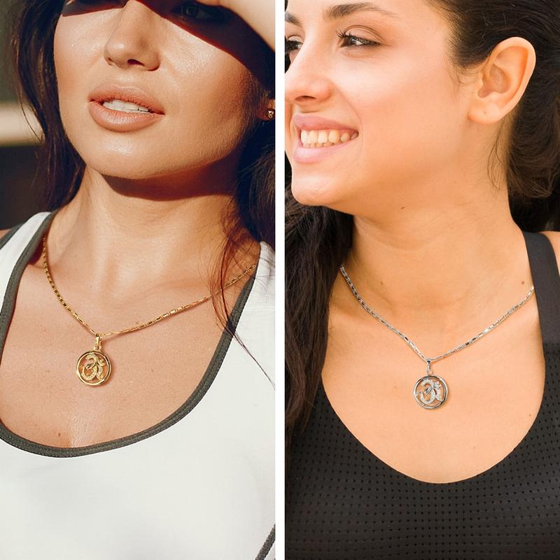 FindChic Yoga AUM OM Pendant Necklace Golden Bling CZ Necklace Inidian Hinduism Amulet Meditation Jewelry For Women Men