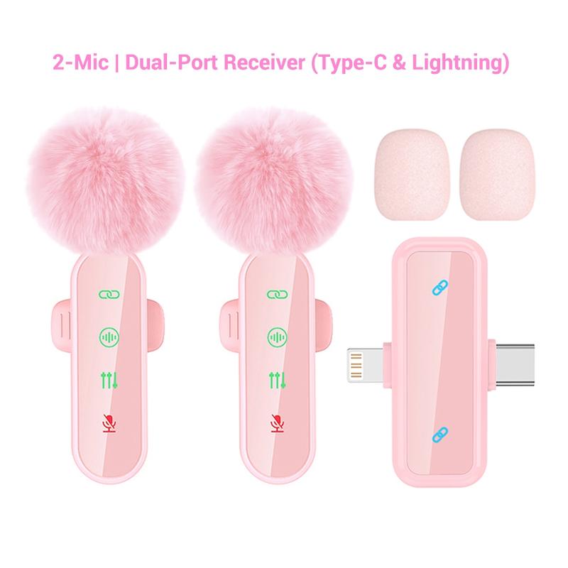 Professional Wireless Lavalier Microphone for iPhone, Android -, Mini Microphone with Status Display, Rechargeable Lapel Mic, Crystal Clear Sound Quality for Recording, Live Streaming, Vlog, TikTok