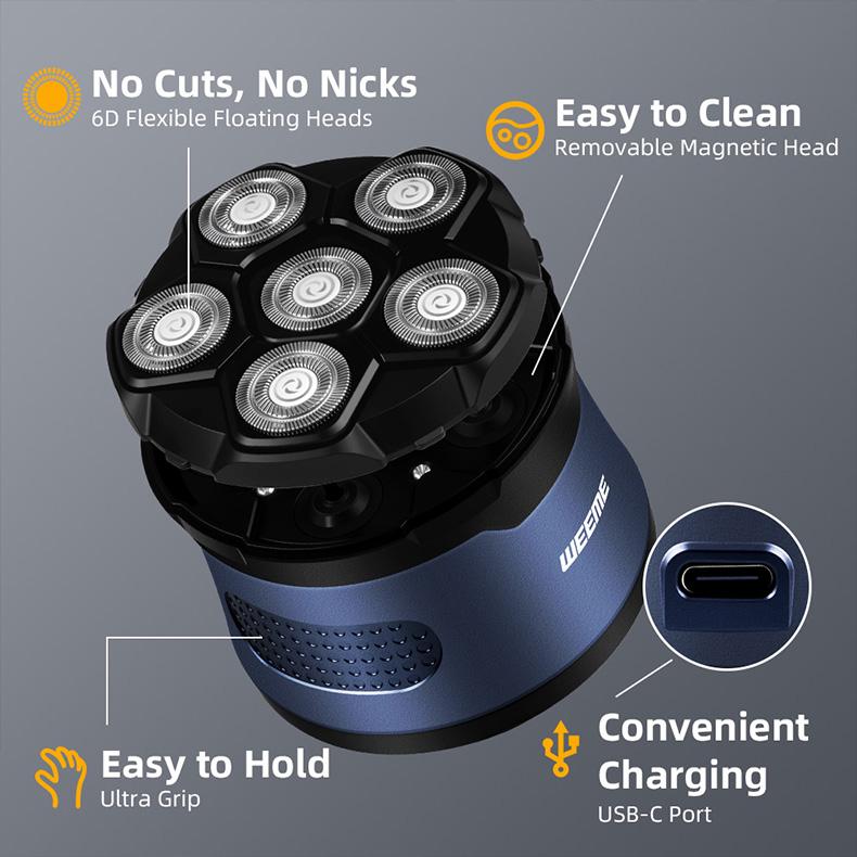 Weeme Head Shavers for Bald Men, Upgraded Magnetic Head Shaver, Multifunctional Shaving Head, Wet/dry Electric Razor, Mens Bald Head Shaver Kit, 5v Power Consumption