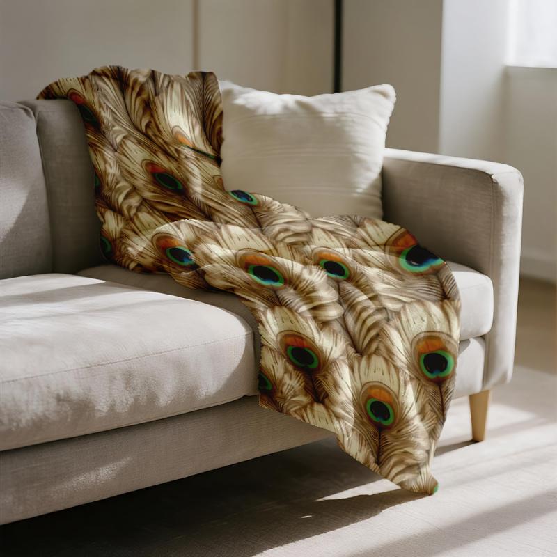 Peacock Feather Pattern Plush Blanket Lightweight Soft Throw Blanket for Home and Office Use Perfect Gift for Nature Lovers and Art Enthusiasts Ideal for Christmas Thanksgiving Housewarming and Birthday Presents Cozy Decorative Blanket for All Seasons