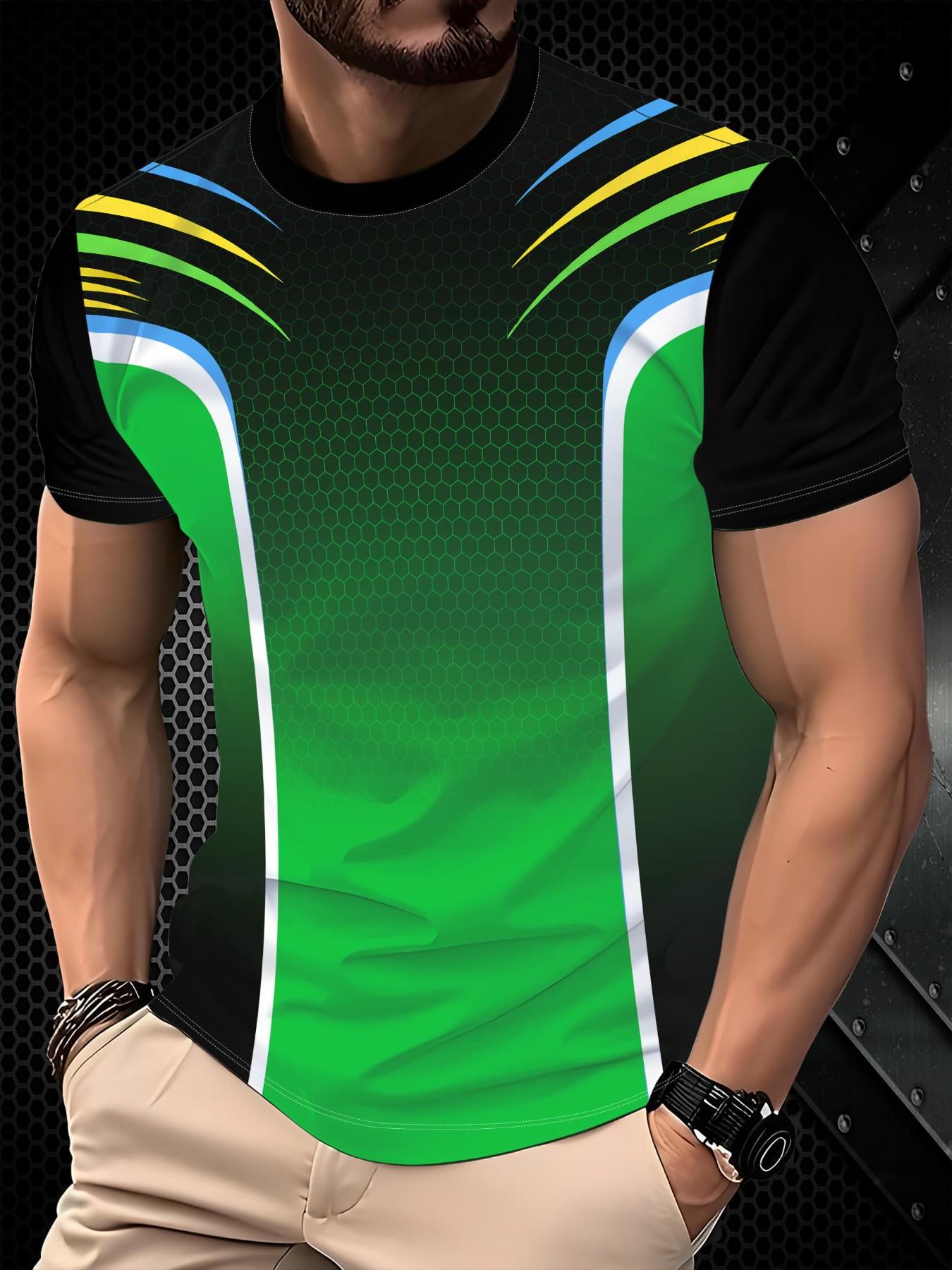 Fashion Trendy Sporty Unisex Casual Short Sleeve T-Shirt, Gradient, Summer Streetwear, Quick Dry, Breathable, Comfortable