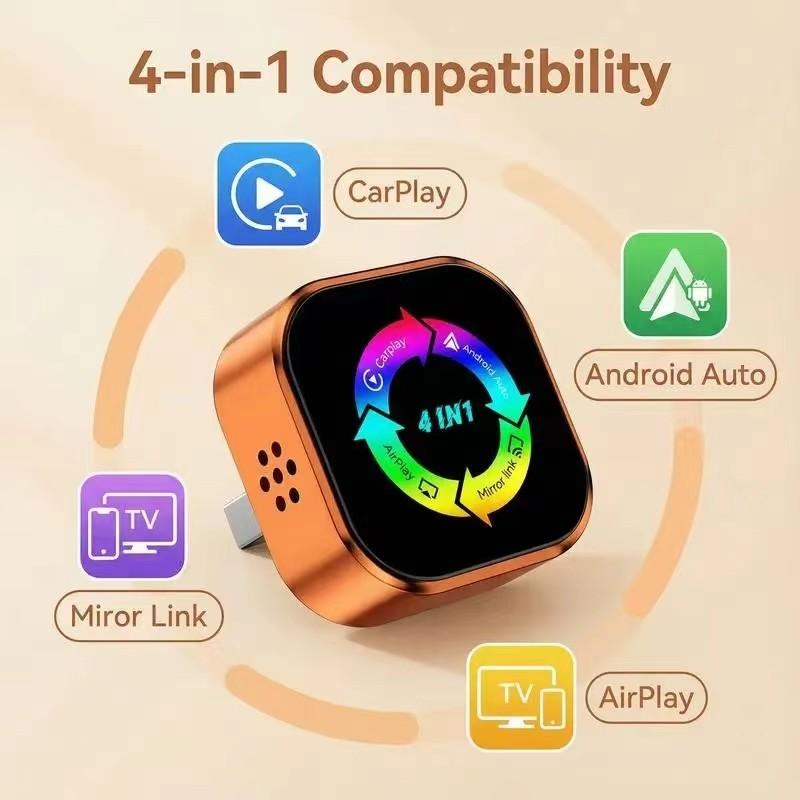 2026 New 4-In-1 Carplay Wireless Adapter, Compatible with iPhone/android, Fast Connection, Hands-Free Call, Airplay, Mirror Link, Bluetooth-compatible 5.0