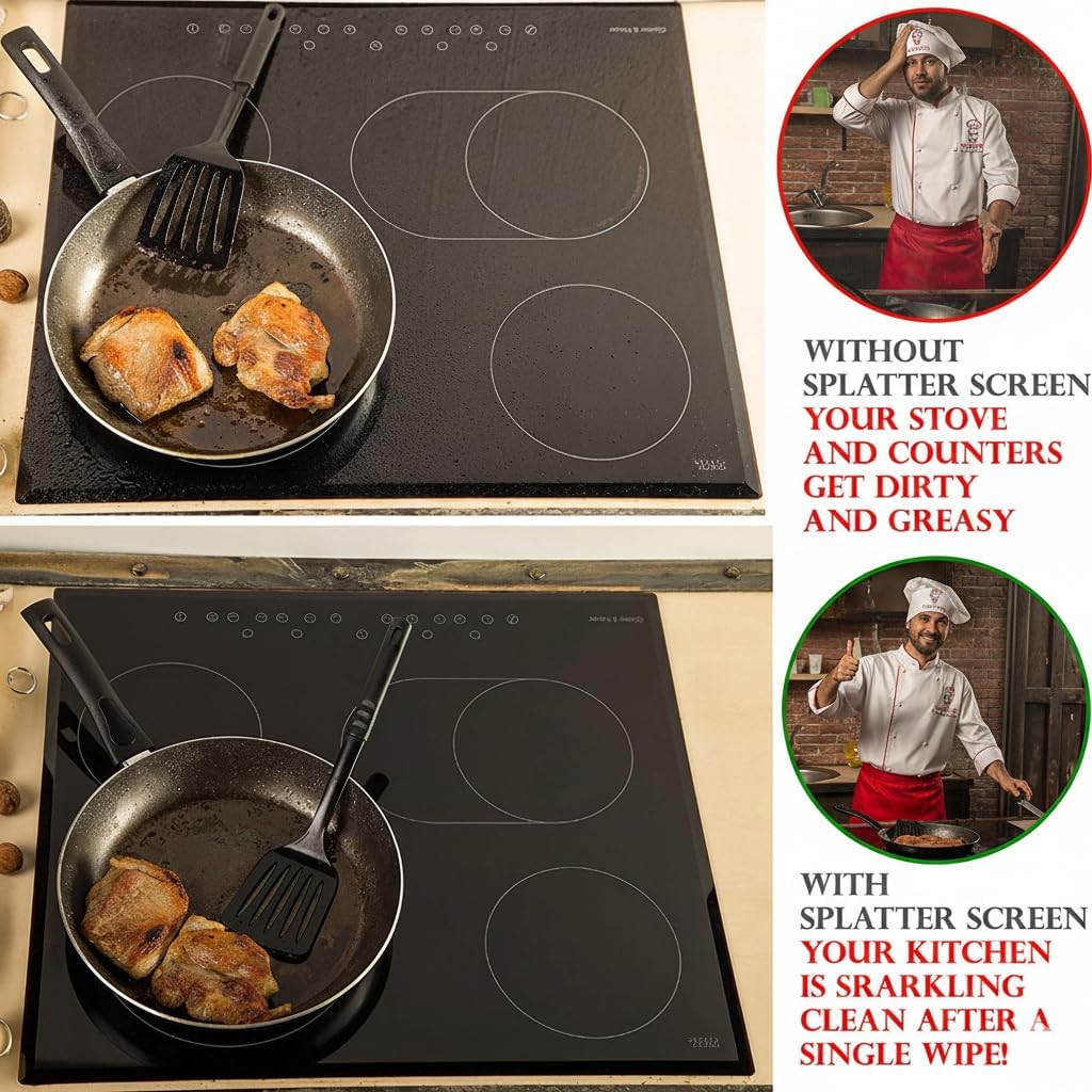 Splatter Screen for Frying Pan 13 inch - Stops 99% of Hot Oil Splash - Protects  from Burns - Splatter Guard for Cooking - Iron Skillet Lid Keeps Kitchen Clean, includes  Spatula