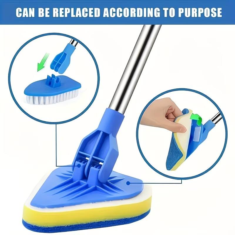 34" Extendable Tub & Tile Scrub Brush Set, 2-In-1 Shower Cleaner, Stainless Steel Handle, 3 Sponge Heads, Non-Scratch Cleaning Tool