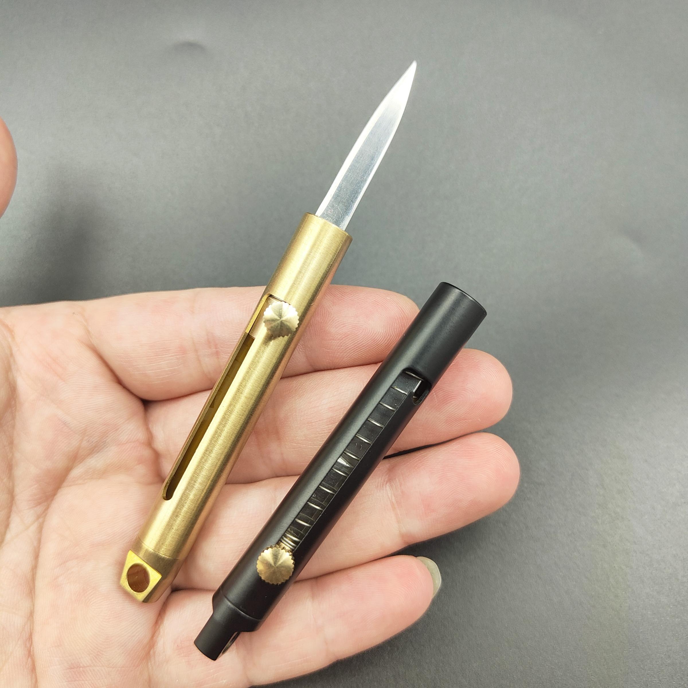 Mini Brass Push-Pull Knife Keychain, Sharp Camping Hiking Outdoor Fishing Tool, Daily Carry Pocket Knife, Durable & Portable Design, Outdoor Camping Knives