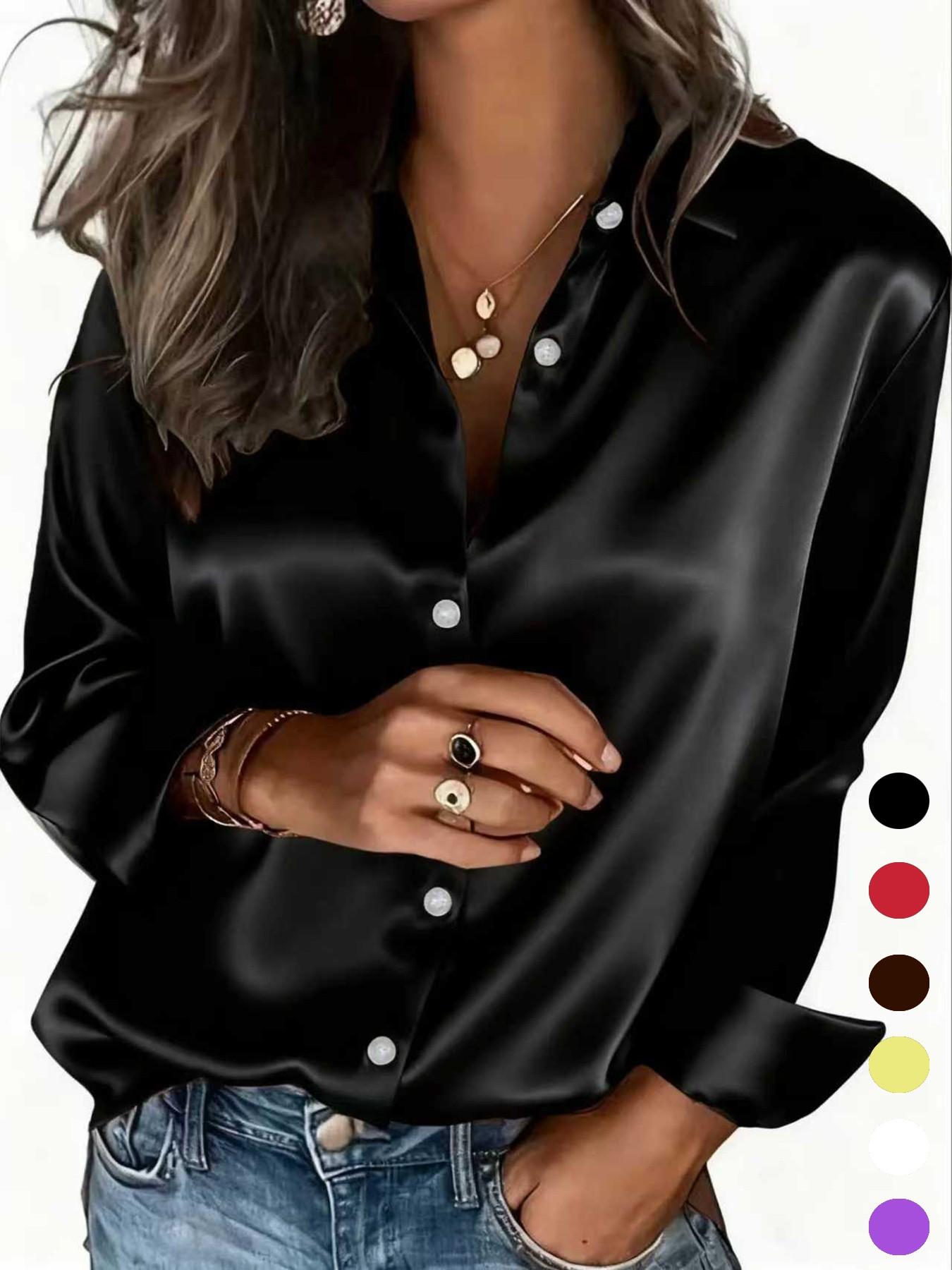 New Women's Clothing Arrival: All Seasons, Fashionable Glossy Satin Shirt, Casual and Versatile Button-Down Shirt, Blouse New Women's Clothing Arrival: All Seasons, Fashionable Glossy Satin Shirt, Casual and Versatile Button-Down Shirt, Blouse