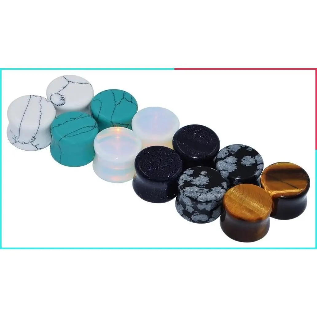 6 Pairs/16 Pairs Natural Stone Ear Plugs Saddle Gauges Expander Piercing Jewelry 8G-13/16 Inch