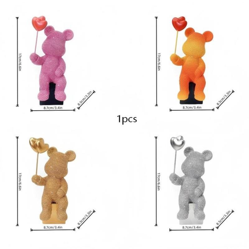 Resin Balloon Sculpture Bear Decor, Heart Design Bead Ornament, Ideal for Home Office Living Room Bedroom Gift, Unique Decoration Piece