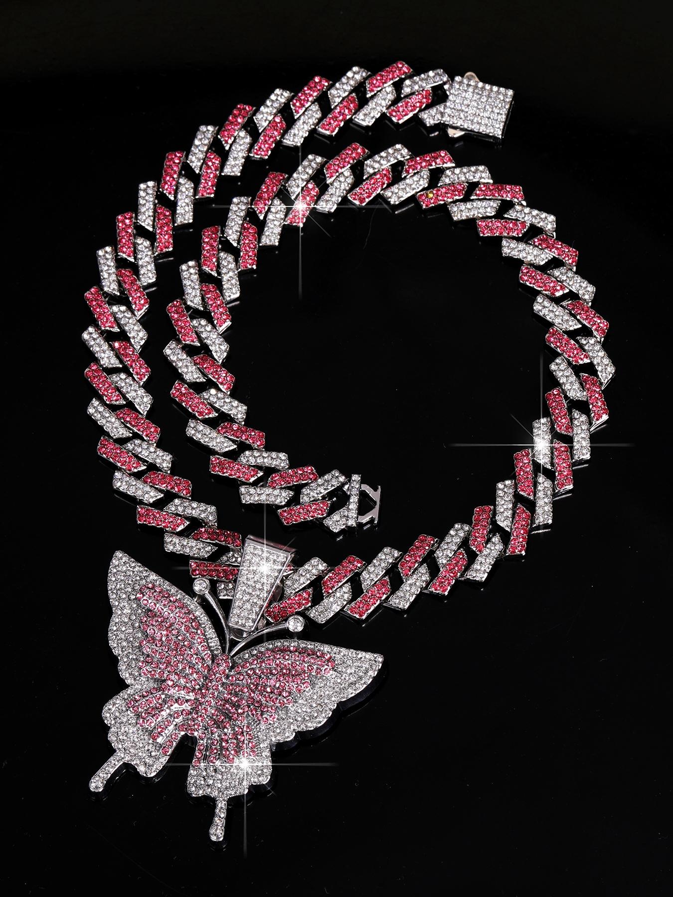 Fashion Hip-Hop Style Colorful Butterfly Pendant Necklace, Unisex Punk Bling Animal Jewelry, Ideal Gift for Friends, Daily Wear Accessory, Fashion Cool Accessories