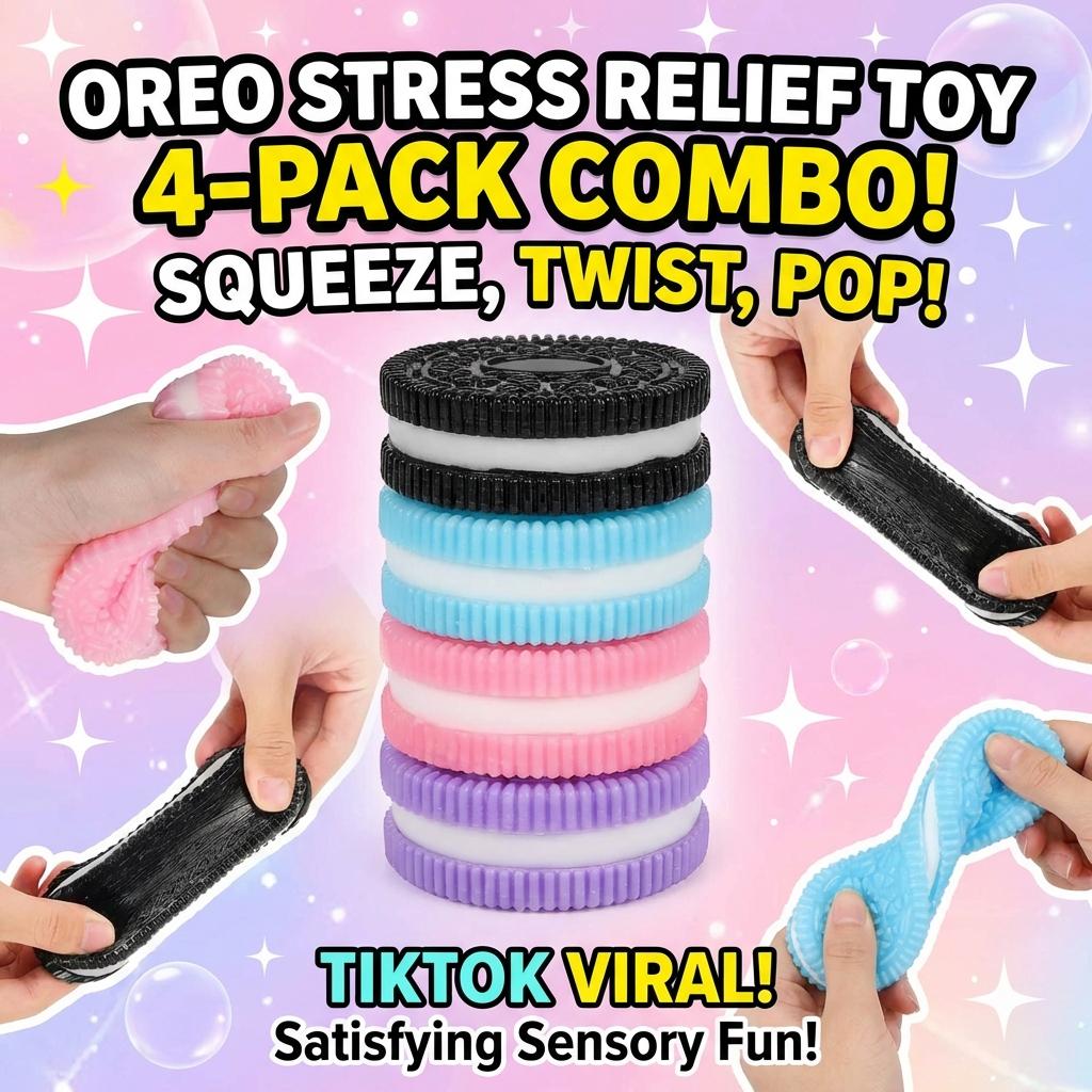 4-Color Oreo Squishy Fidget Toy – Ultra Soft Stretchy Stress Relief Squeeze, Fun Anxiety Decompression Toy for Kids & Adults (6.5cm)