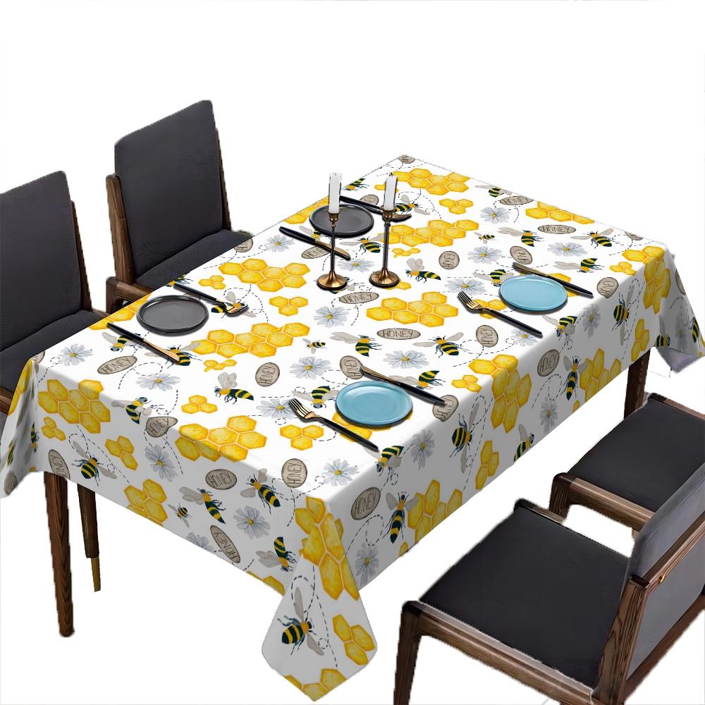 Honeycomb bee Pattern Printed Tablecloth, versatile throughout the four seasons, suitable for kitchen, hotel, and restaurant table decoration, enhancing dining atmosphere, and a must-have for versatile home decor.