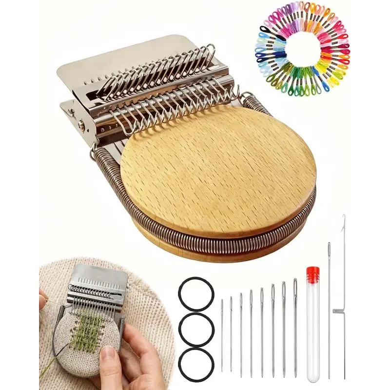 Upgraded Spring-Loaded Darning Loom, Mini Knit Patch Kit, Small Weaving Tool for Clothing Repair and Mending