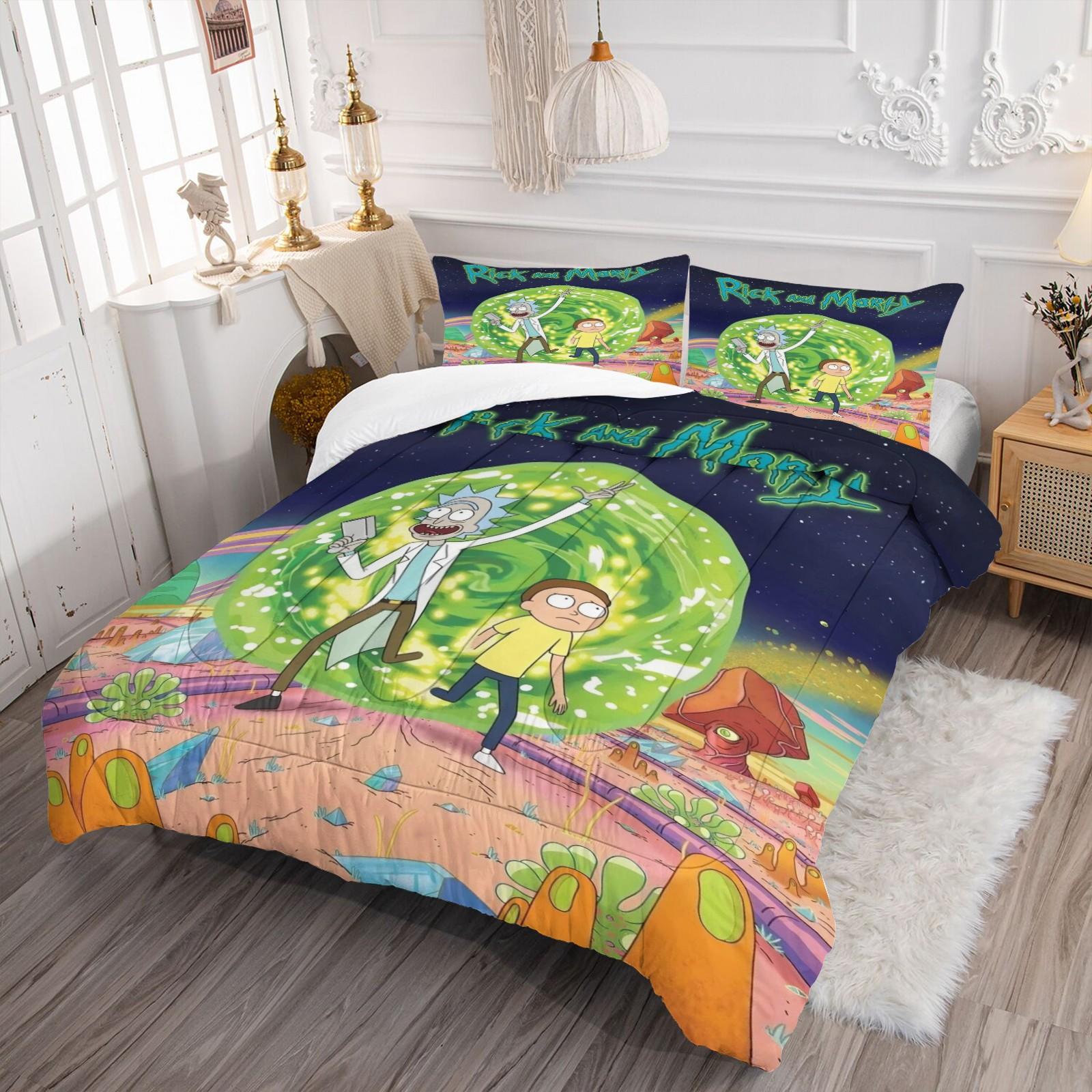 Rick and Morty Quilt Bedding Set, Soft Comfortable Durable, Includes 1 Blanket and 1 or 2 Pillowcases Without Pillows, Kids and Teens Bedroom Gift