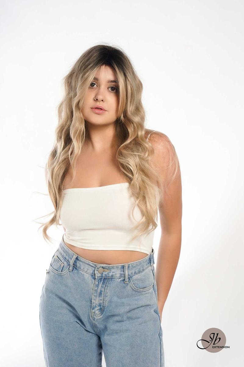 JBEXTENSION 26 Inches Mix Blonde With Dark Root Body Wave With Bangs MANDA