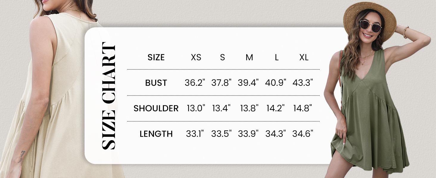 UANEO Women's V-Neck Tank Sundress Summer Sleeveless A-Line Mini Dress Casual Loose Dresses with Pockets