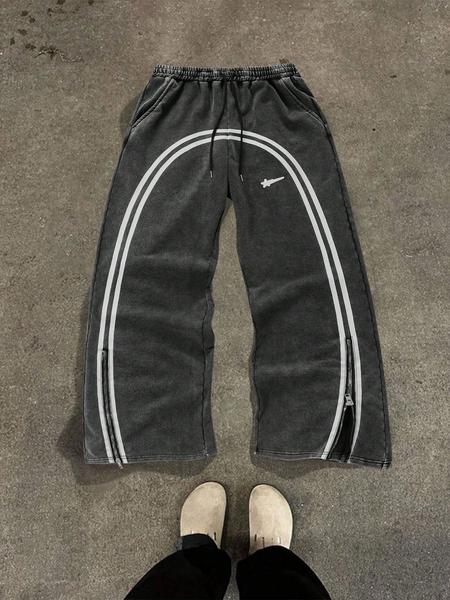 Unisex Casual Sweatpants, Unique Star Print, Heavyweight Washed Cotton Fabric, Fitted Street Style Joggers for All Seasons, Sports Bottoms