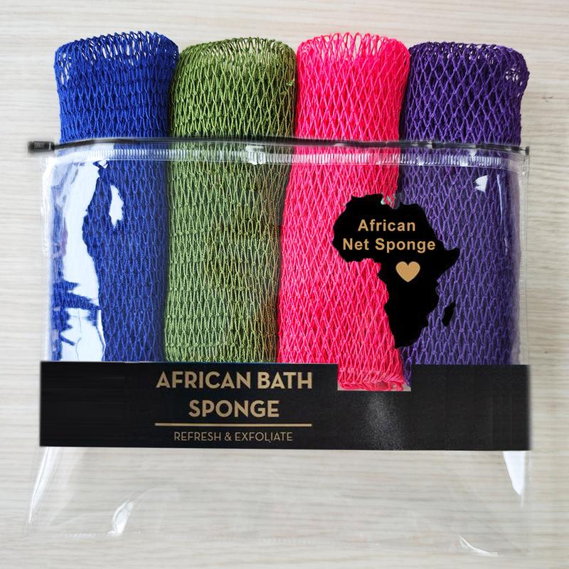 4 Piece African Exfoliating Net Sponge Bundle, for SENSITIVE SKIN, Bath sponge