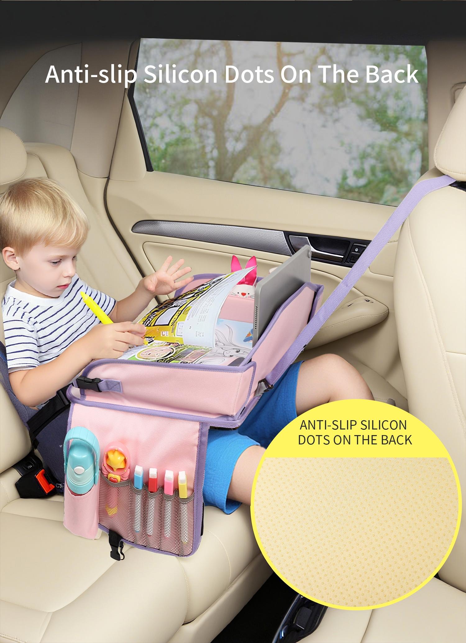 Car Seat Tray with Drawing Board and Compartments, Portable Kids Art Pad for Ages 3-8, Convenient Travel Accessory, Single Piece Design