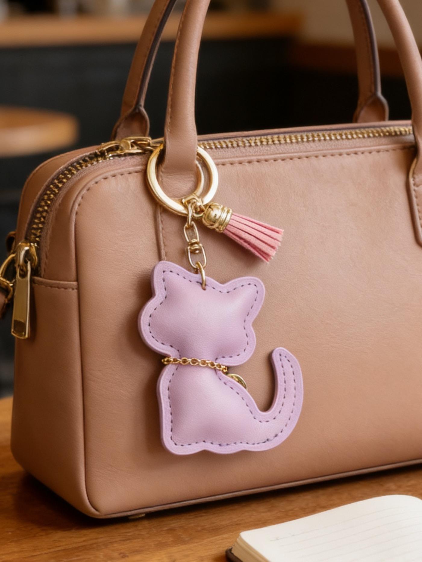 Elegant Cat Shaped Keychain PU Leather Bag Charm, Cute Kitten Decoration, Perfect Gift for Women and Girls, Birthday, Special Occasions