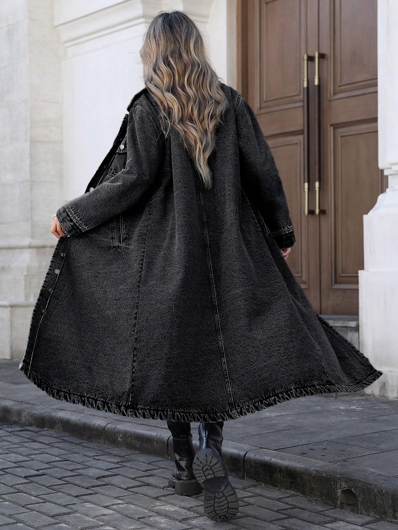 Women's Button Front Denim Coat, Elegant Casual Long Sleeve Outerwear for Spring & Fall, Women's Clothing for Daily Wear