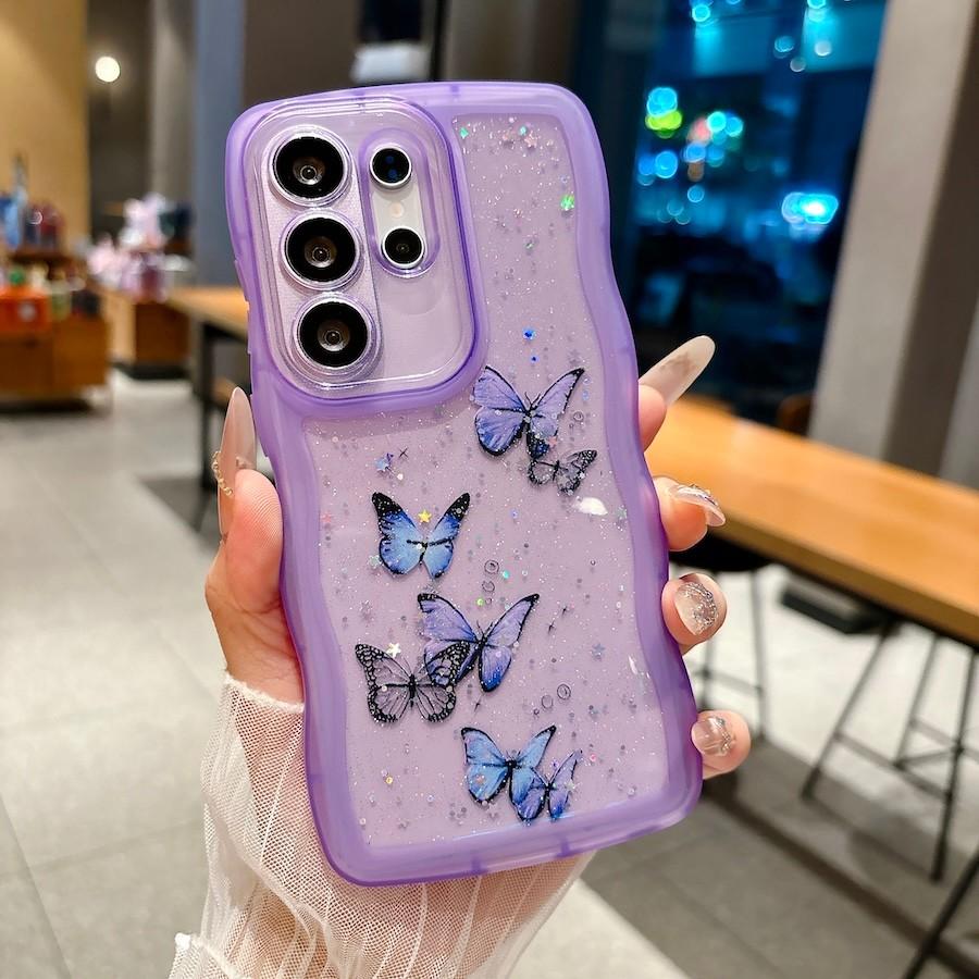 For Samsung Galaxy S26 Plus Ultra A17 A37 A57 5G Butterfly Glitter Transparent Wavy Silicone Case Shockproof Cover