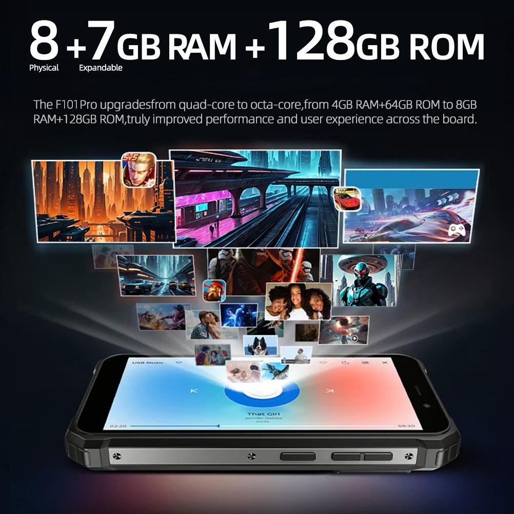 FOSSIBOT F101Pro Rugged Smartphone, 10600mAh Battery Cell Phone, 5.45" Screen, 8GB+7GB RAM, 128GB ROM, 24MP Camera, IP68 Waterproof, Drop-resistance 4G Smart Phone, Cool Gadgets for Men
