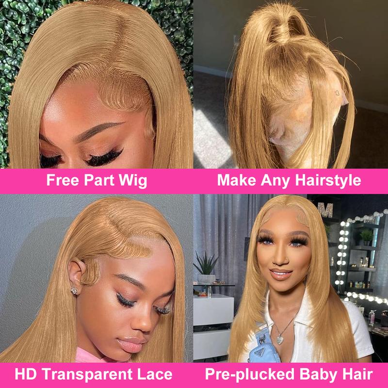 27# Honey Blonde Lace Front Human Hair Wigs 13X6 HD Pre Plucked Lace Frontal Human Hair Wigs Natural Hairline For Women