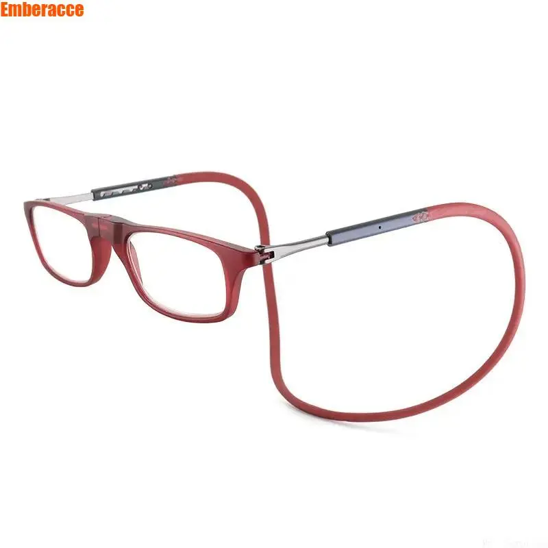Unisex Magnetic Reading Glasses for Men & Women, Lightweight Foldable Readers with Snap Neck Holder, Adjustable Arms Retractable Temples Square Frame Portable Eyewear for Seniors Daily Reading, Books, Phone & Home Use