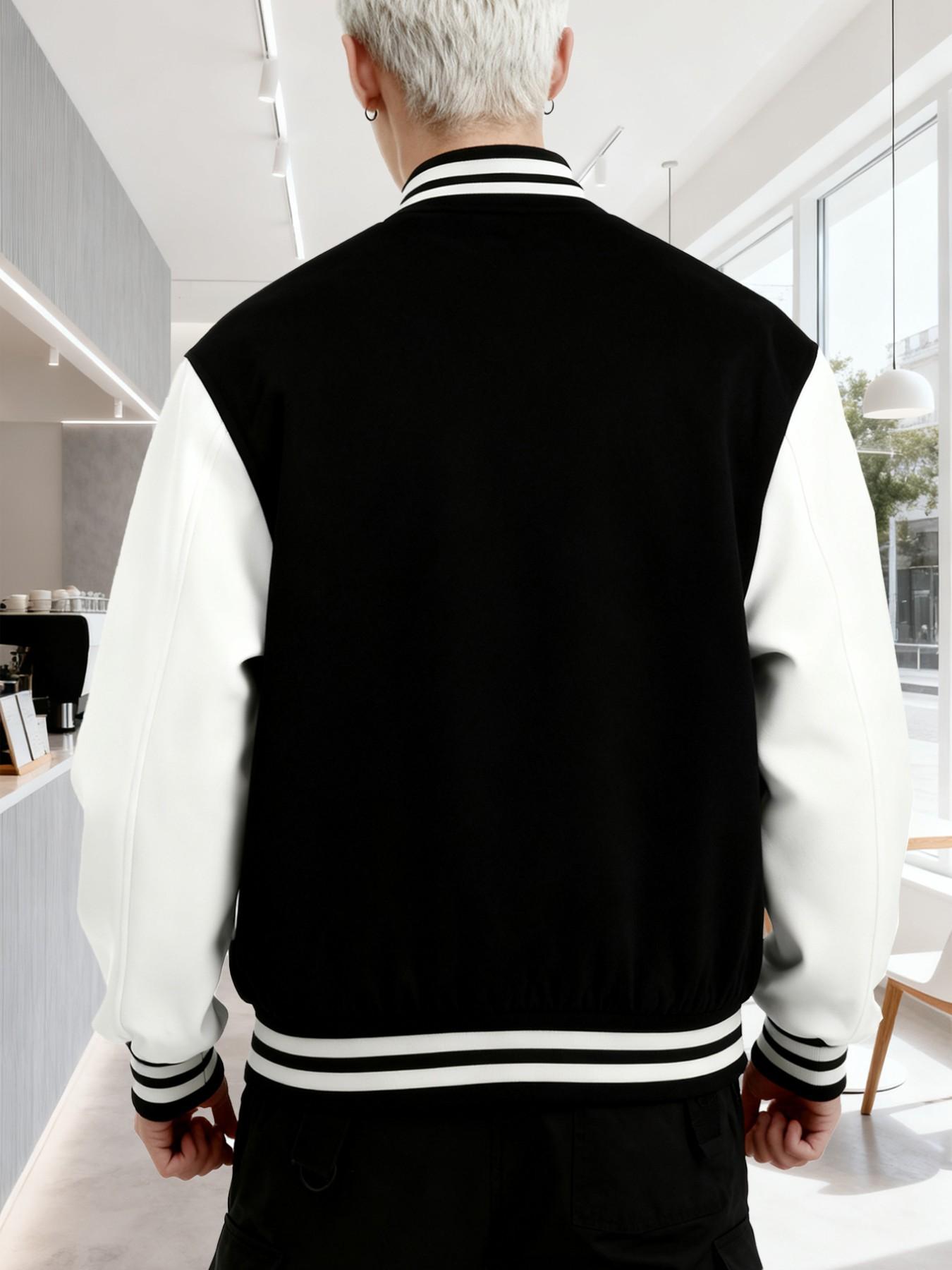 Men's Baseball Jacket N Letter Print, Button Closure Stretchable Fabric, Casual Daily Wear, Pockets, Long Sleeve, Comfortable Lining