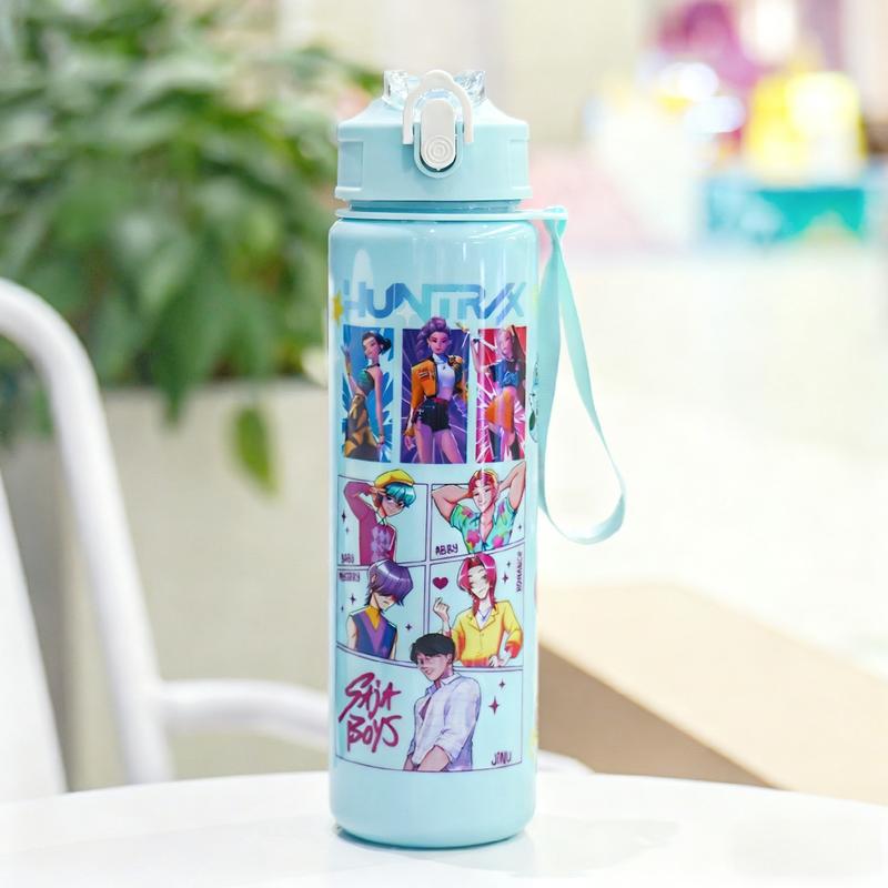 K-Pop Ghost Hunter Theme Totem Water Bottle, Reusable Hard Plastic with Lid and Straw, 700ML Eco-Friendly Alternative, Perfect for School and Travel