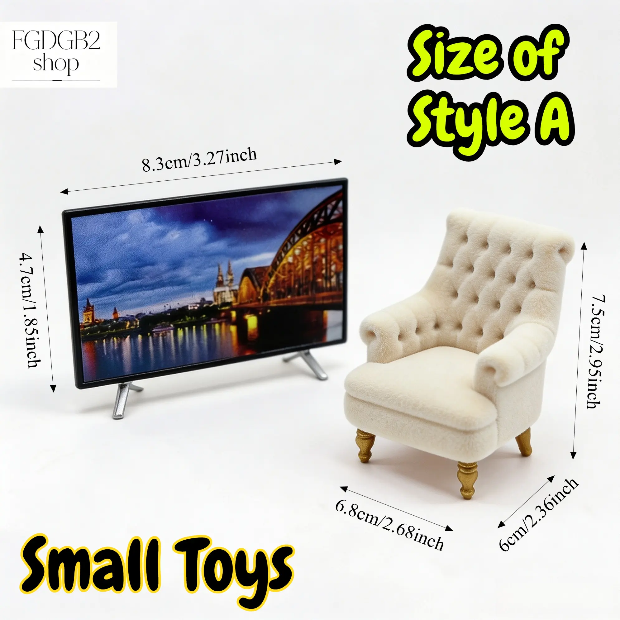 1:12 Scale Miniature TV with Sofa for Dollhouse, Realistic Tiny Television & Mini Couch Furniture Set, Living Room Decor, DIY Dollhouse Accessories for Miniature Scenes & Display