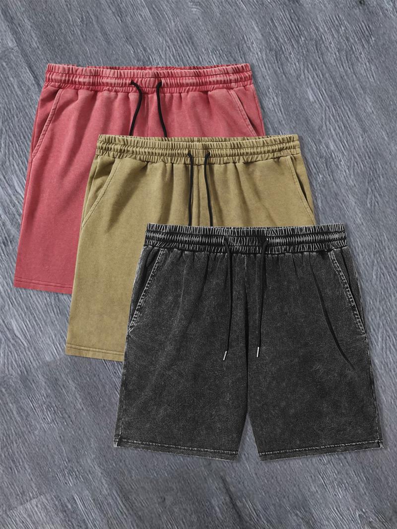 Men's Solid Color / Letter Graphic Print Denim-effect Print Drawstring Waist Shorts,, Regular Fit Casual Street Comfy Breathable Shorts for Daily Wear, Men's Bottoms for Summer